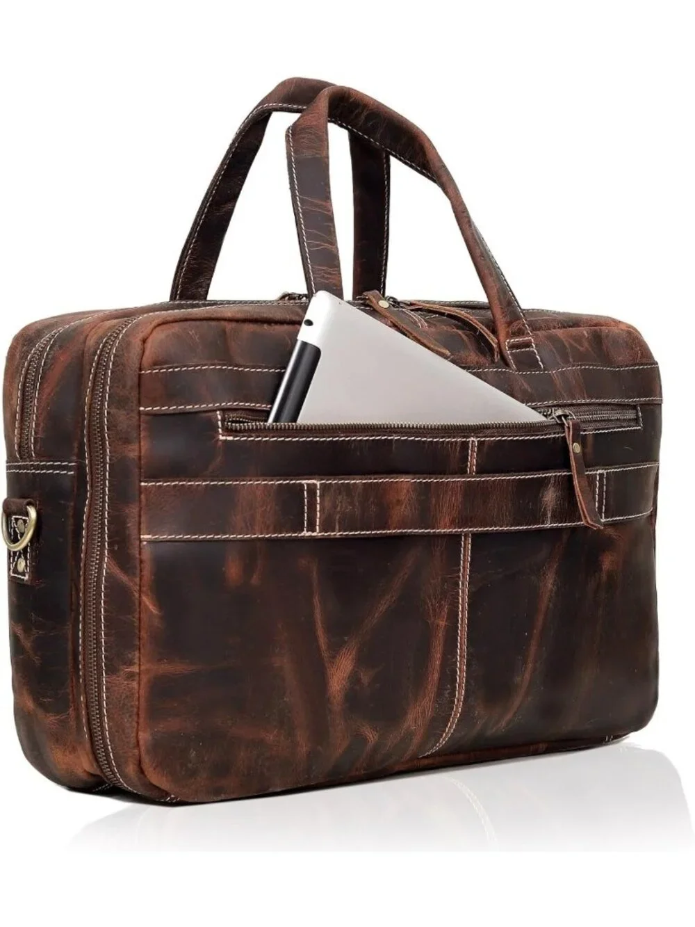 Handcrafted Full Grain Leather Briefcase for Men - Stylish Laptop Bag with